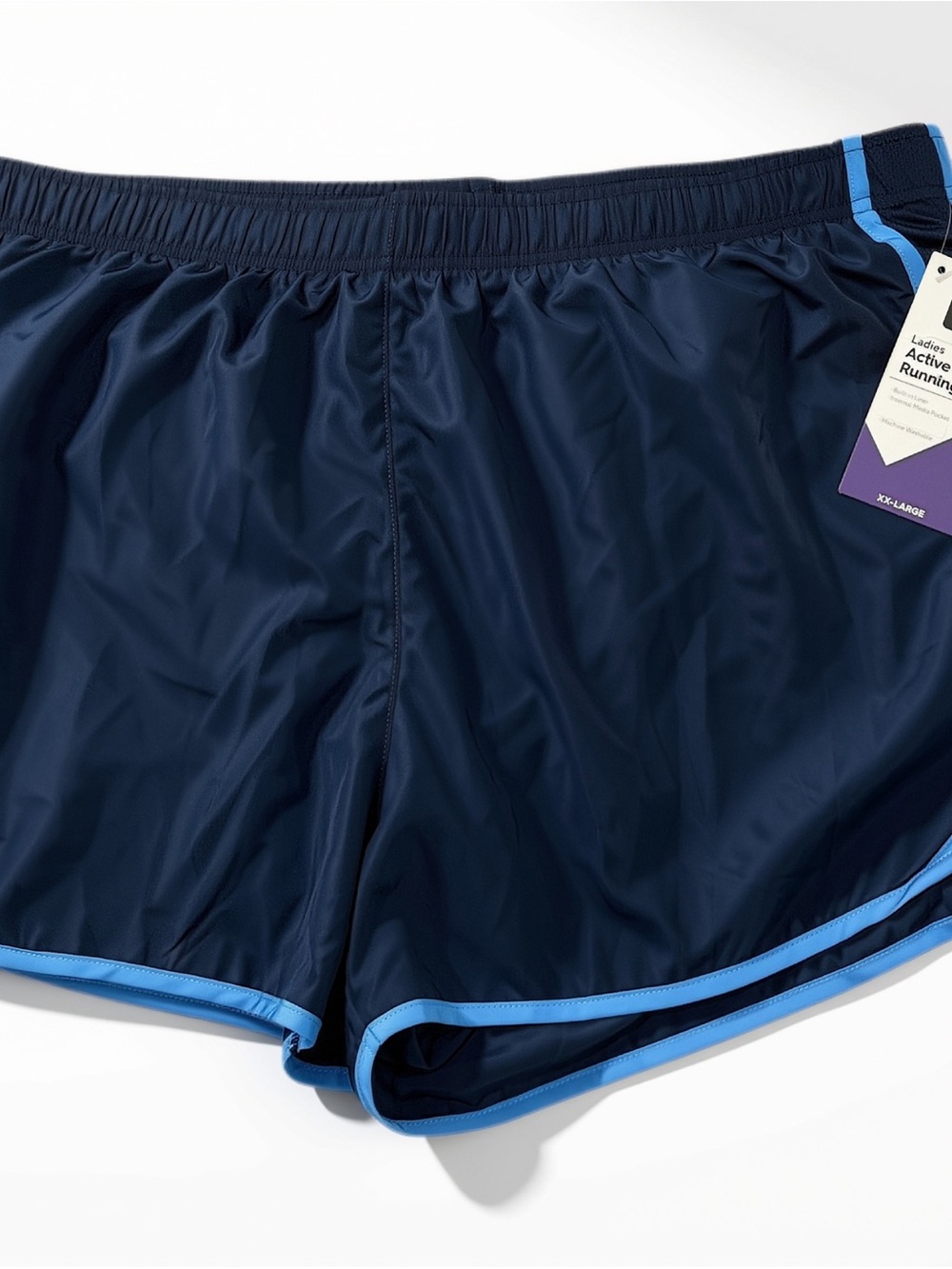 Women’s Navy Athletic Running Shorts with Light Blue Trim, size XXL NWT